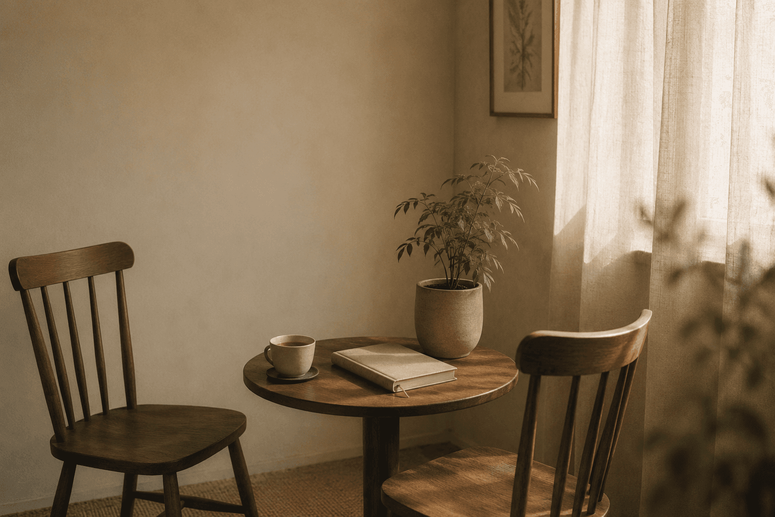 Calm consultation space with tea and journal